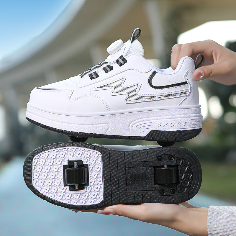 New Heal Walking Shoes Leather Shoes for Boys and Girls Children Students Teenagers Adult Roller Shoes Export Wholesale Shoes