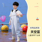 Children's water-playing one-piece water pants sea-catching equipment kindergarten boys and girls rain boots full body waterproof beach rain pants
