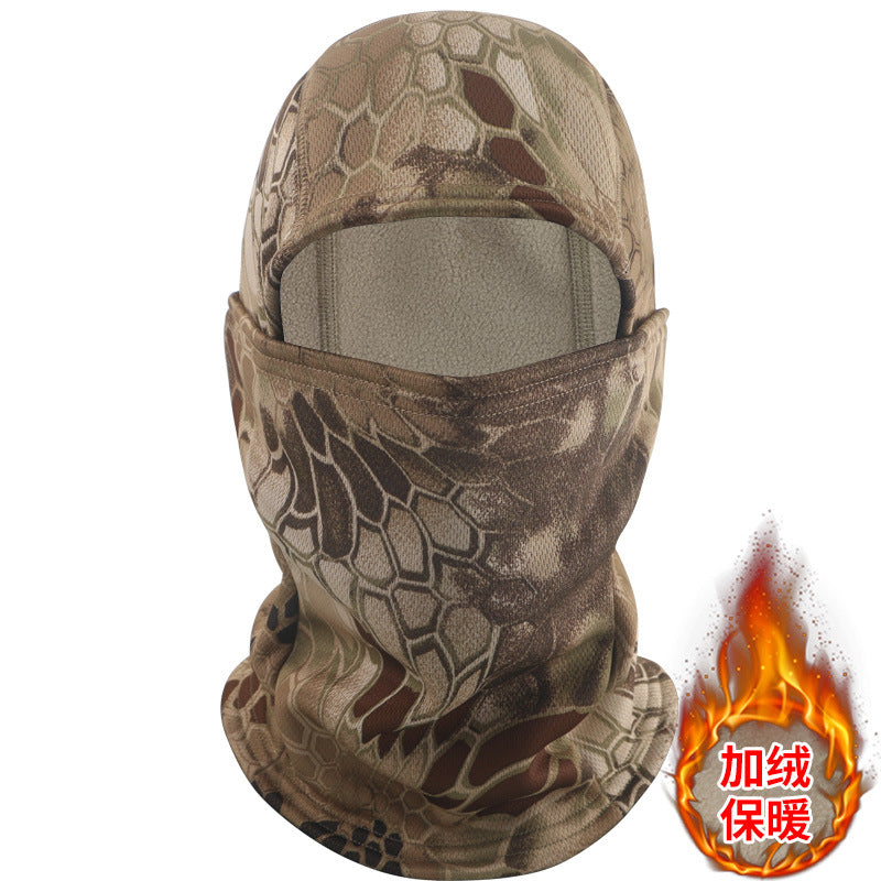 Camouflage Fleece-Lined Hood for Cycling, Dustproof, Men's Warm Fishing Mask, Face Covering, Face Protection, Windproof Hood, Winter