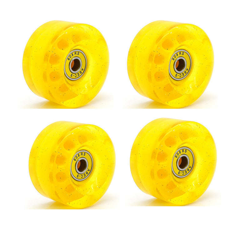 Cross-Border double-row skates transparent color non-luminous wheel four-wheel roller skates sequins pink wheel skateboard Universal