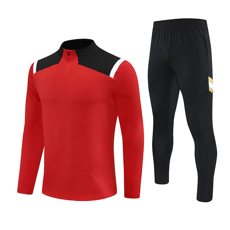 Half-Zip Pullover Football Training Suit Set Light Plate Long-Sleeved Autumn and Winter Appearance Suit Knitted Sportswear Customization