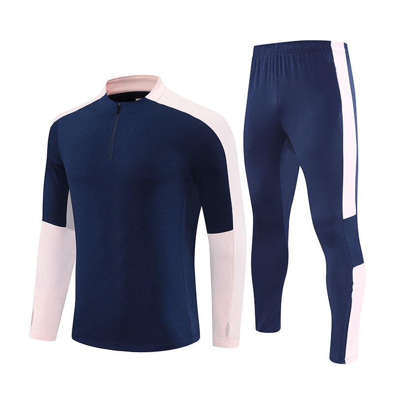 Half-Zip Pullover Football Training Suit Set Light Plate Long-Sleeved Autumn and Winter Appearance Suit Knitted Sportswear Customization