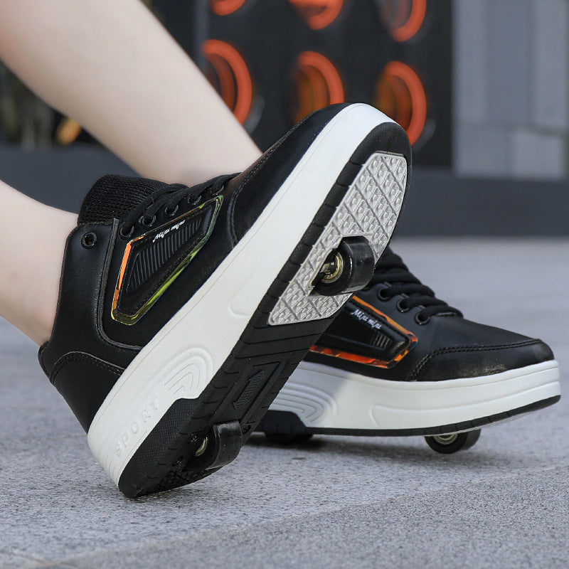 Children's Heelo Shoes for Boys and Girls Adult Two-Wheel Skating Shoes with Lace Wheels Shoes for Students Low-top Casual Shoes Universal No
