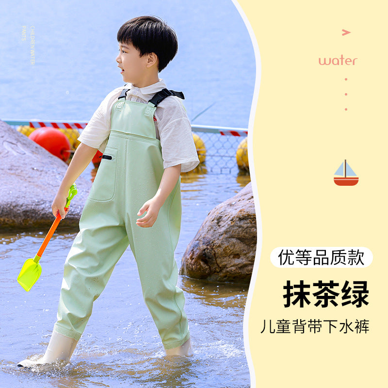 Children's water-playing one-piece water pants sea-catching equipment kindergarten boys and girls rain boots full body waterproof beach rain pants