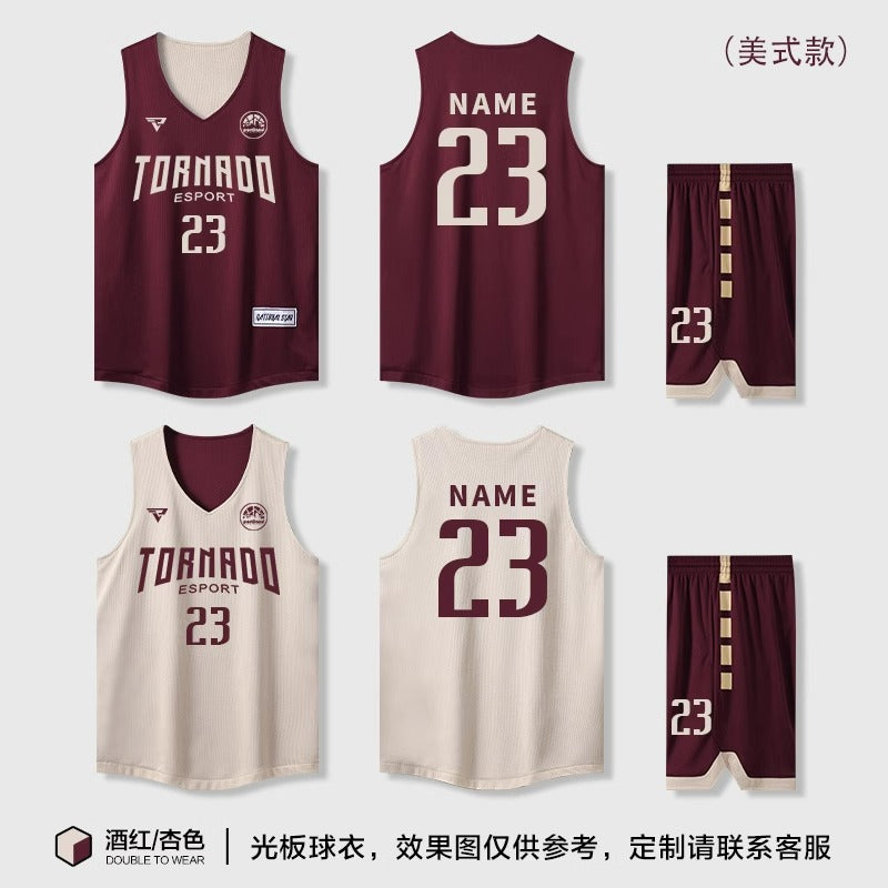 Customized Double-Sided Basketball Uniform Suit for Male and Female College Students, Reversible Training Team Uniform, American Basketball Uniform for Kidsren
