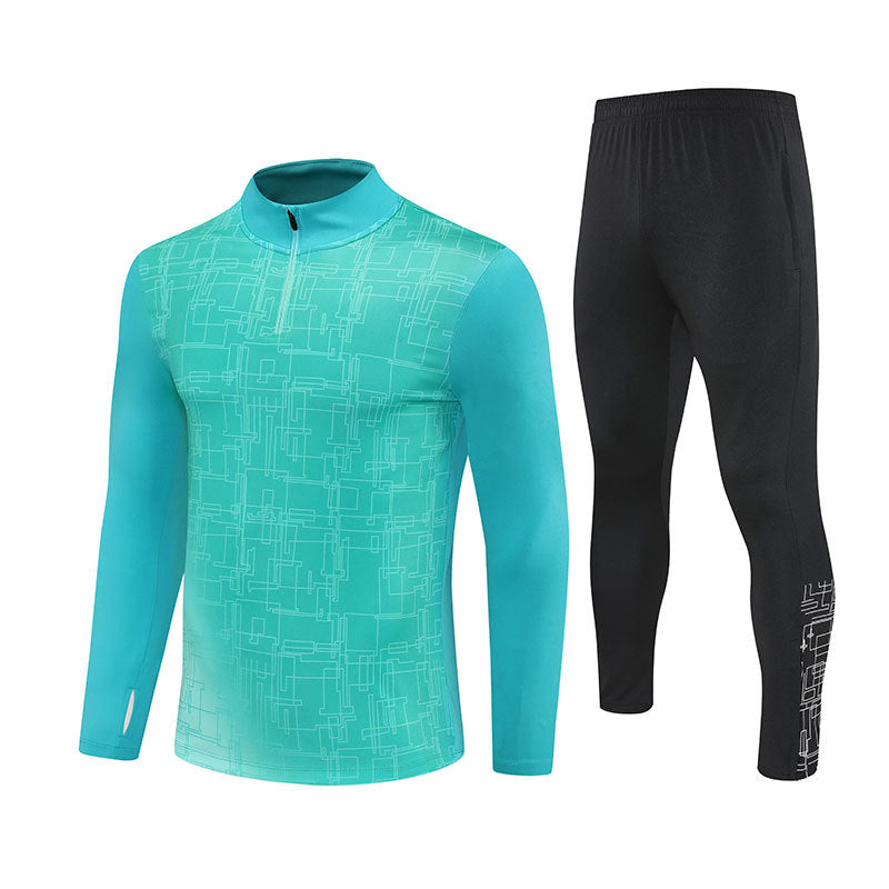 Half-Zip Pullover Football Training Suit Set Light Plate Long-Sleeved Autumn and Winter Appearance Suit Knitted Sportswear Customization