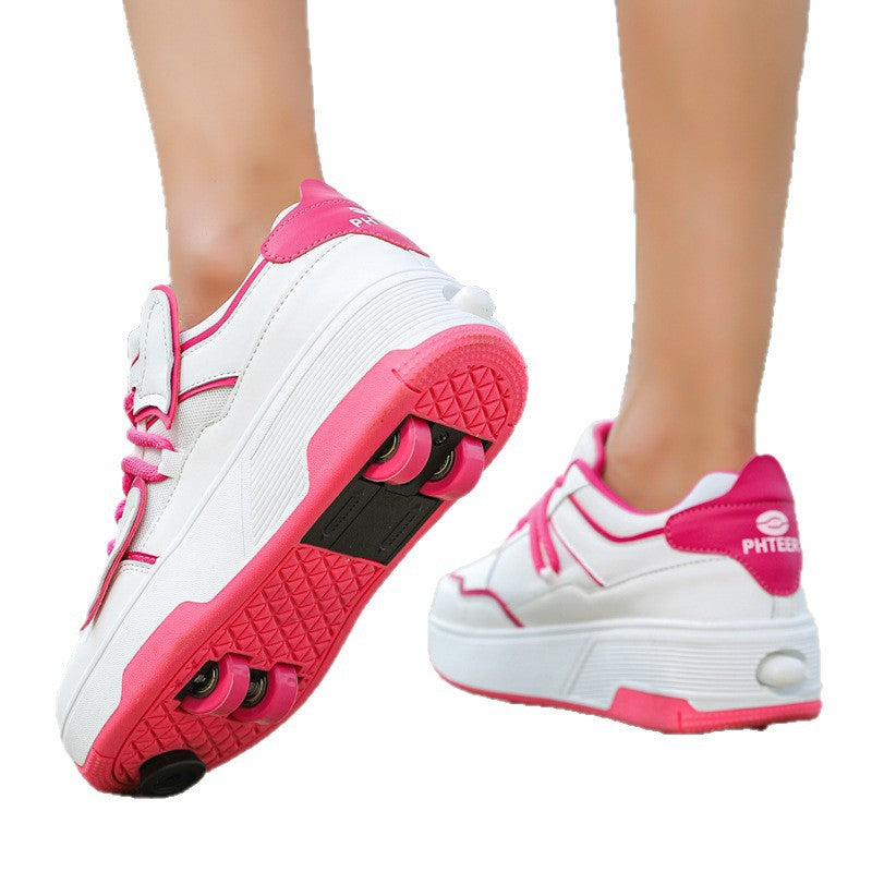 Girls' Roller Shoes Autumn and Winter New Model Children's Four-Wheel Automatic Sliding Skates for Older Kids Sports Roller Shoes
