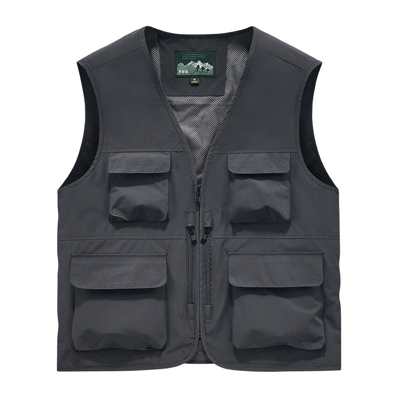 Outdoor Photographer Waterproof Vest Sleeveless Quick-drying Multi-pocket Quick-drying Fishing Vest Men's Thin Climbing Vest
