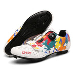 Mountain Bike Lockless Cycling Shoes Men's and Women's Graffiti Road Bike Lock Shoes Hard Sole Dynamic Bicycle Shoes Bicycle Professional Shoes