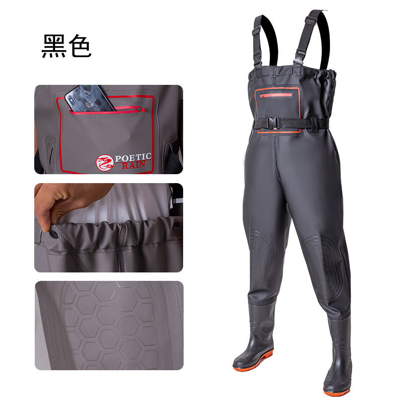 Anti-puncture Steel Bottom Double Knee-pads Water Pants Half-length Rain Pants Waterproof Clothes Catching Fish-catching Hooded Fishing Leather Fork Water Vent