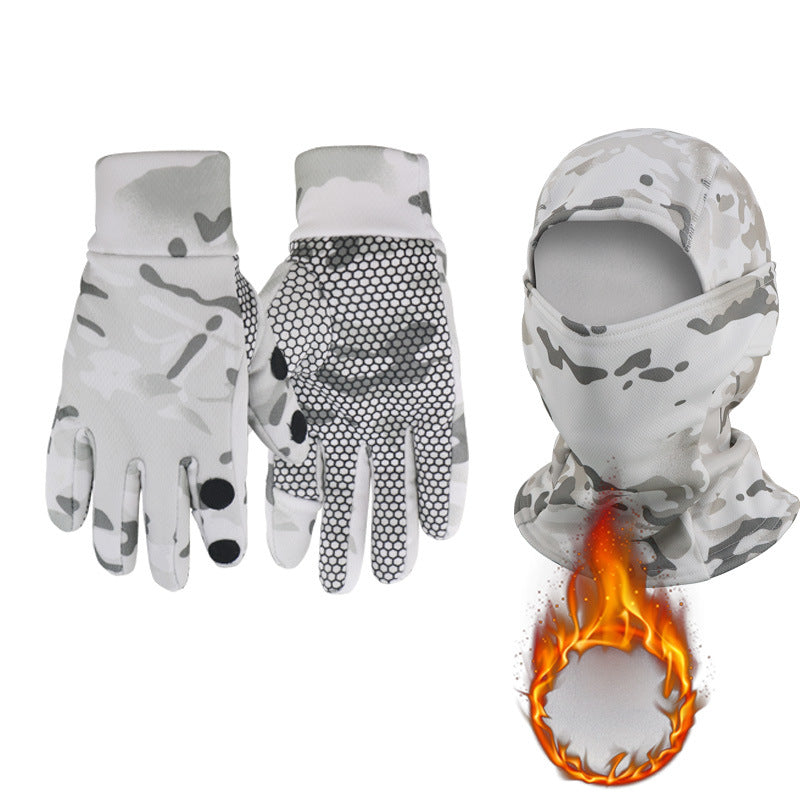 Camouflage Fleece-Lined Hood for Cycling, Dustproof, Men's Warm Fishing Mask, Face Covering, Face Protection, Windproof Hood, Winter