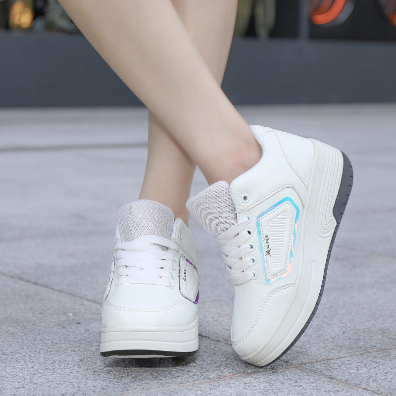 Children's Heelo Shoes for Boys and Girls Adult Two-Wheel Skating Shoes with Lace Wheels Shoes for Students Low-top Casual Shoes Universal No
