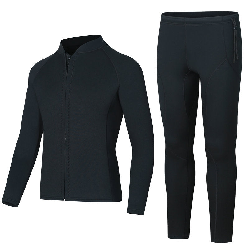 3mm Couple's Diving Wetsuit for Women, Two-Piece Long-Sleeve and Long Pants, Warm, Cold-Proof, Sun-Protective, Wet-Style Surfing, Snorkeling, and Swimming Suit