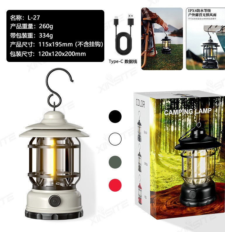 Cross-border new camping lamp outdoor multi-functional camping tent lamp retro lantern cob rechargeable portable lamp for home use