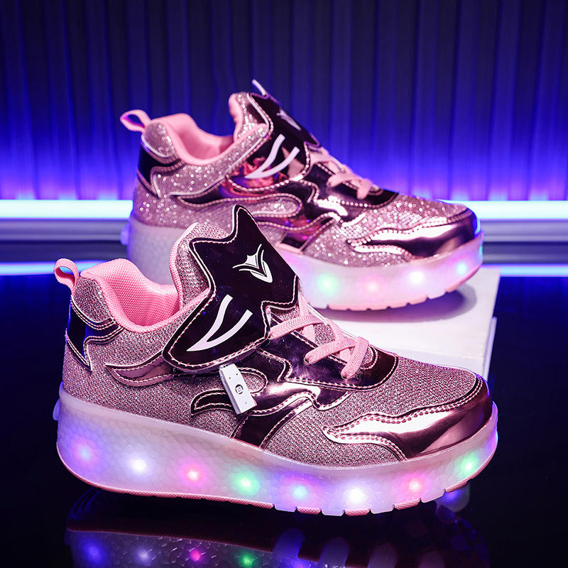 Factory Direct Sale Children's Light-Up Roller Shoes with Double Wheels, Invisible Student Roller Skates with Wheels for Walking, Suitable for Girls