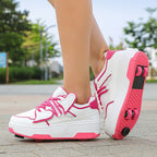 Cross-Border Supply of New Children's Four-Wheel Roller Skates for Girls and Primary School Students with Brakes and Invisible Pulley Sports Shoes