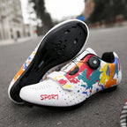 Mountain Bike Lockless Cycling Shoes for Men and Women, Graffiti Road Bike Lock Shoes, Hard-Soled Dynamic Cycling Shoes, Professional Bicycle Shoes