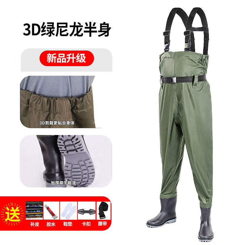3D Nylon Half-length Fishing Fish Fishing Water Pants New One-piece Fish Catch Pants Rain Pants Wading Pants Water Playing Clothes