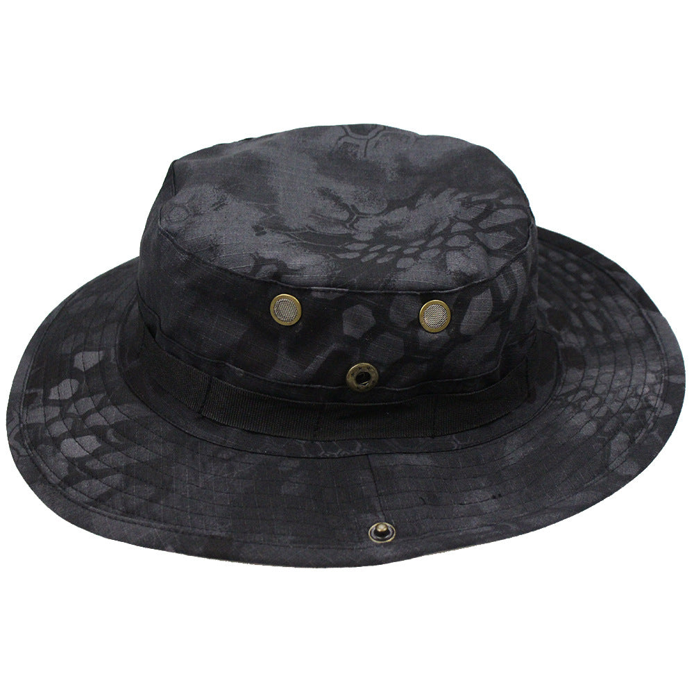 Camouflage Fisherman Hat Summer Hat with Windproof Rope Large Brim Sun Protection Hat Outdoor Hiking Fishing Sun Hat