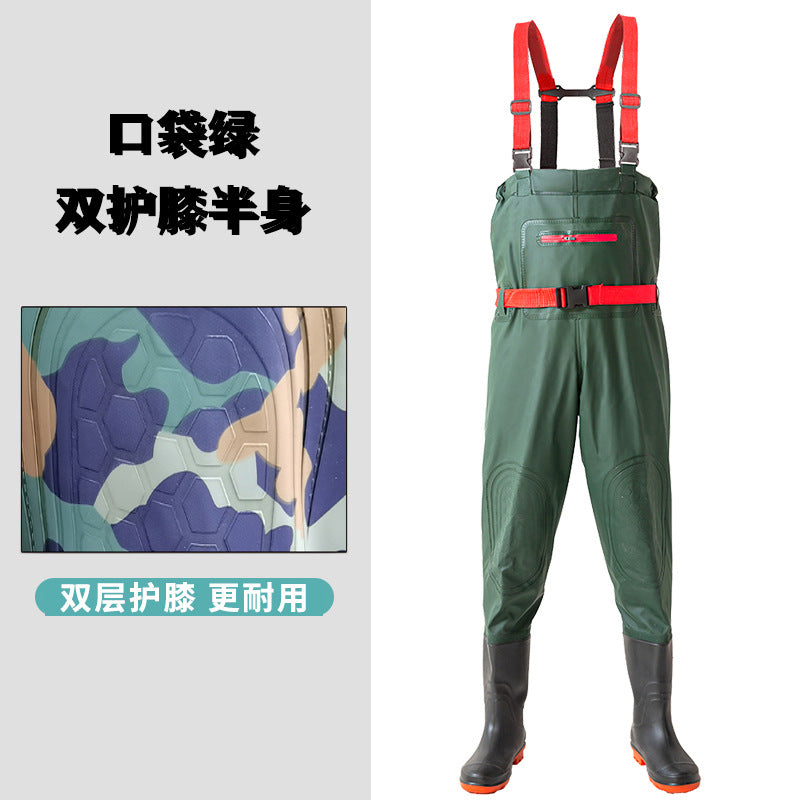 Anti-puncture Steel Bottom Double Knee-pads Water Pants Half-length Rain Pants Waterproof Clothes Catching Fish-catching Hooded Fishing Leather Fork Water Vent