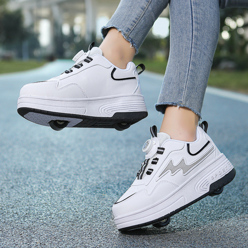 New Heal Walking Shoes Leather Shoes for Boys and Girls Children Students Teenagers Adult Roller Shoes Export Wholesale Shoes