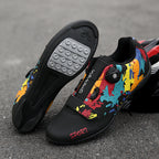 Mountain Bike Lockless Cycling Shoes for Men and Women, Graffiti Road Bike Lock Shoes, Hard-Soled Dynamic Cycling Shoes, Professional Bicycle Shoes