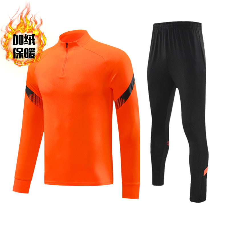 Autumn and Winter Velvet Half-Zip Pullover Long-Sleeved Training Clothing Set Kidsren's Football Appearance Clothing Running Sportswear Customization