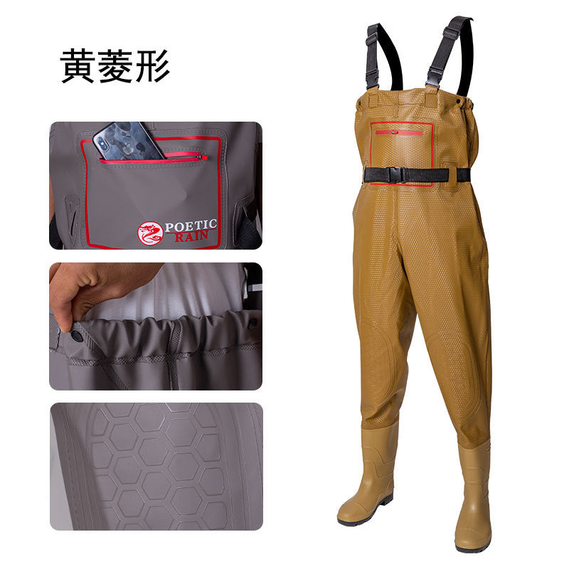 Anti-puncture Steel Bottom Double Knee-pads Water Pants Half-length Rain Pants Waterproof Clothes Catching Fish-catching Hooded Fishing Leather Fork Water Vent