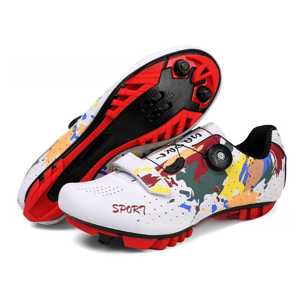 Mountain Bike Lockless Cycling Shoes for Men and Women, Graffiti Road Bike Lock Shoes, Hard-Soled Dynamic Cycling Shoes, Professional Bicycle Shoes