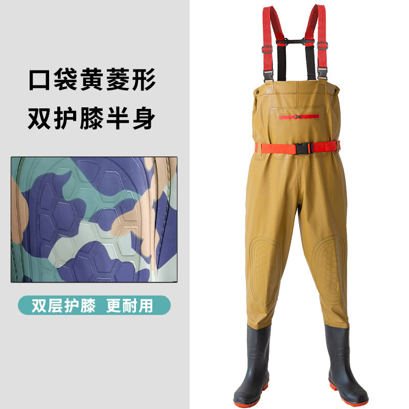 Anti-puncture Steel Bottom Double Knee-pads Water Pants Half-length Rain Pants Waterproof Clothes Catching Fish-catching Hooded Fishing Leather Fork Water Vent