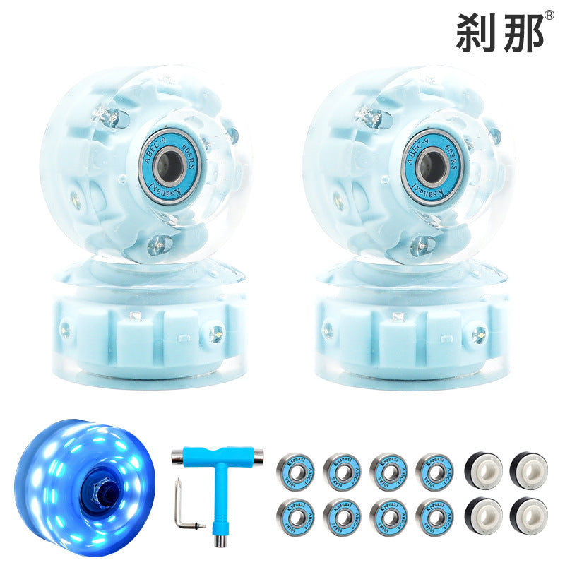 6 lights double row roller skates transparent flash wheel four-wheel roller skate universal PU light-emitting wheel indoor outdoor wheel
