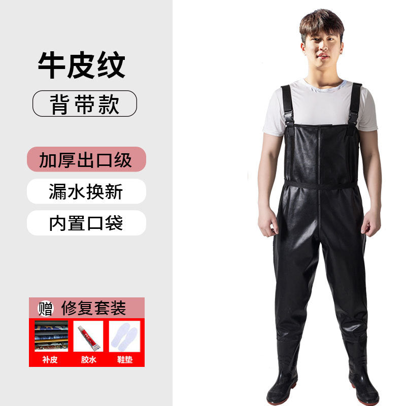 Anti-puncture Steel Bottom Double Knee-pads Water Pants Half-length Rain Pants Waterproof Clothes Catching Fish-catching Hooded Fishing Leather Fork Water Vent