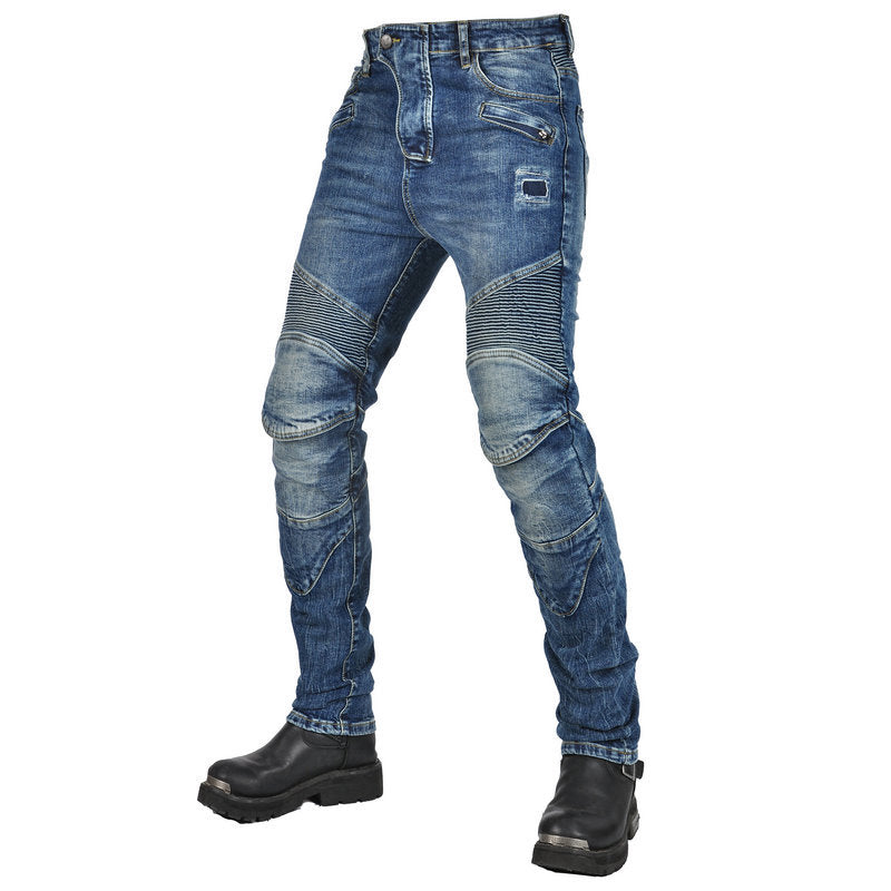 Volero Motorcycle Anti-Fall Riding Pants for Men, Casual Retro Washed Distressed Gray-Blue Motorcycle Jeans