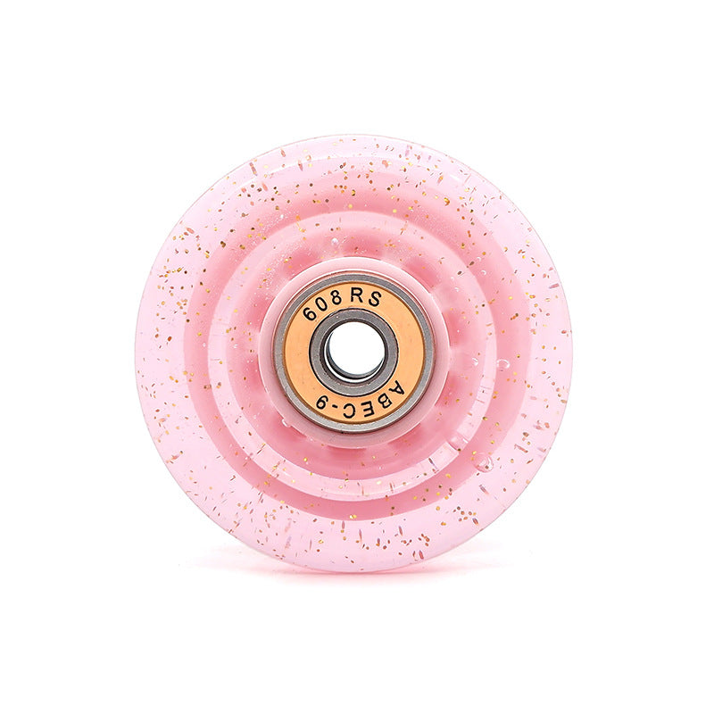 Cross-Border double-row skates transparent color non-luminous wheel four-wheel roller skates sequins pink wheel skateboard Universal