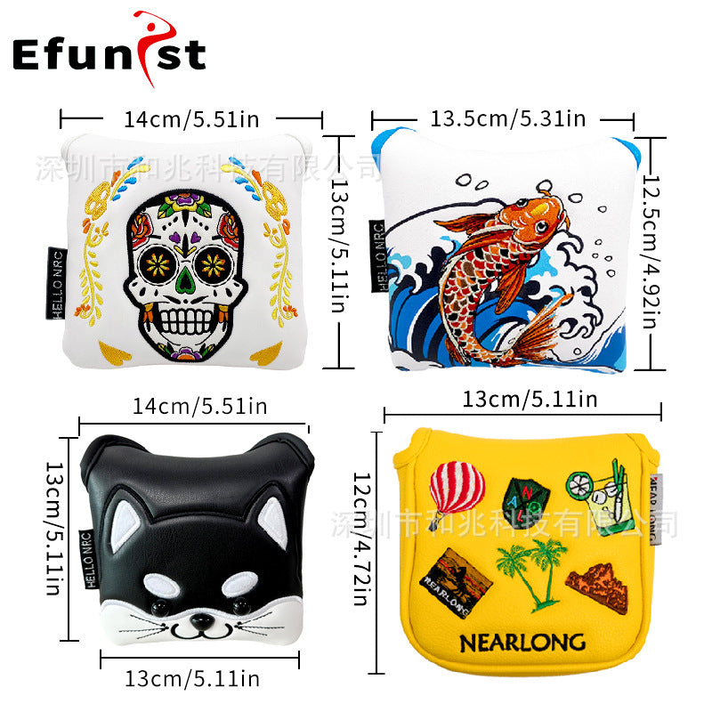 Golf club cover Square putter cover a variety of PU waterproof fabric inside thickened plush protective magnetic cap cover