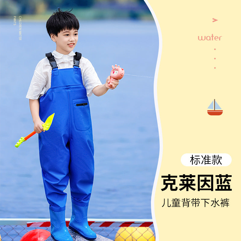 Children's water-playing one-piece water pants sea-catching equipment kindergarten boys and girls rain boots full body waterproof beach rain pants