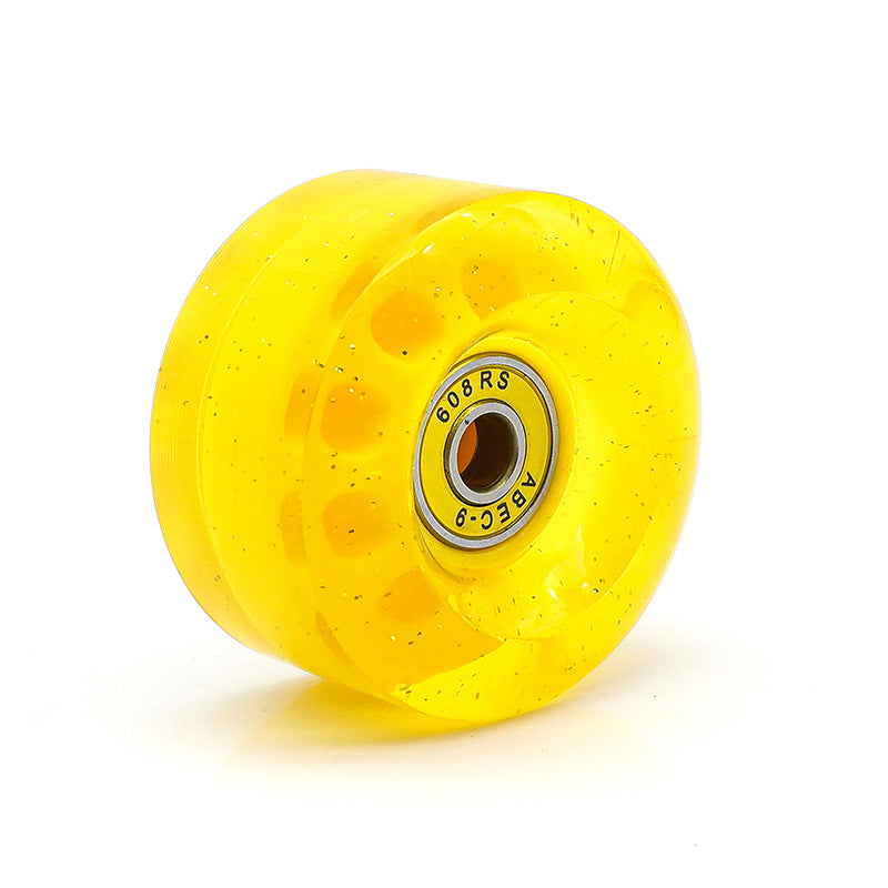 Cross-Border double-row skates transparent color non-luminous wheel four-wheel roller skates sequins pink wheel skateboard Universal