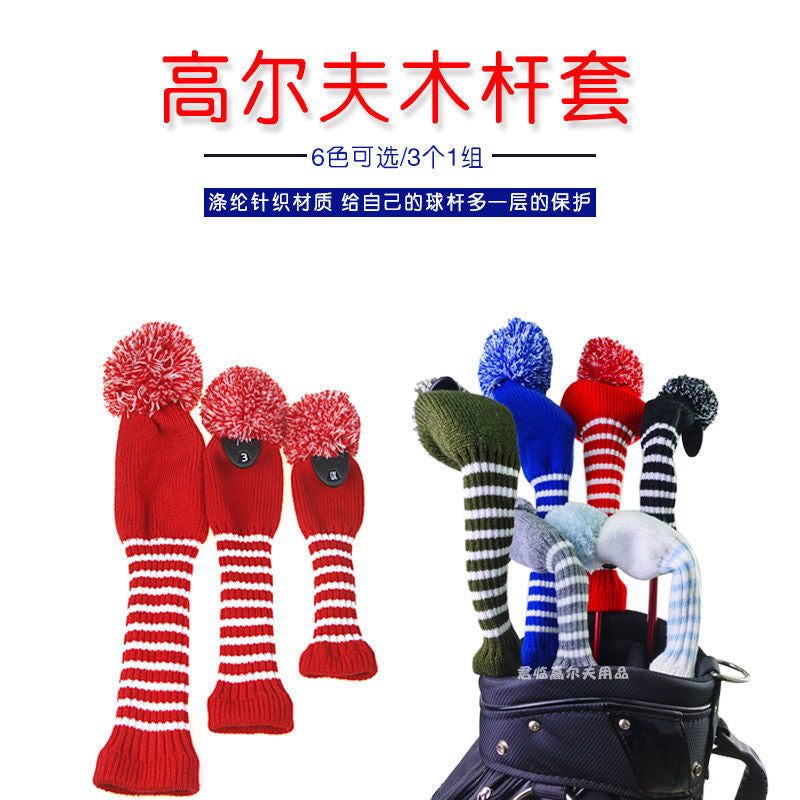 Golf striped wool wooden rod cover knitted cap cover wooden rod accessories club protective cover 1/3/UT/3 1 group