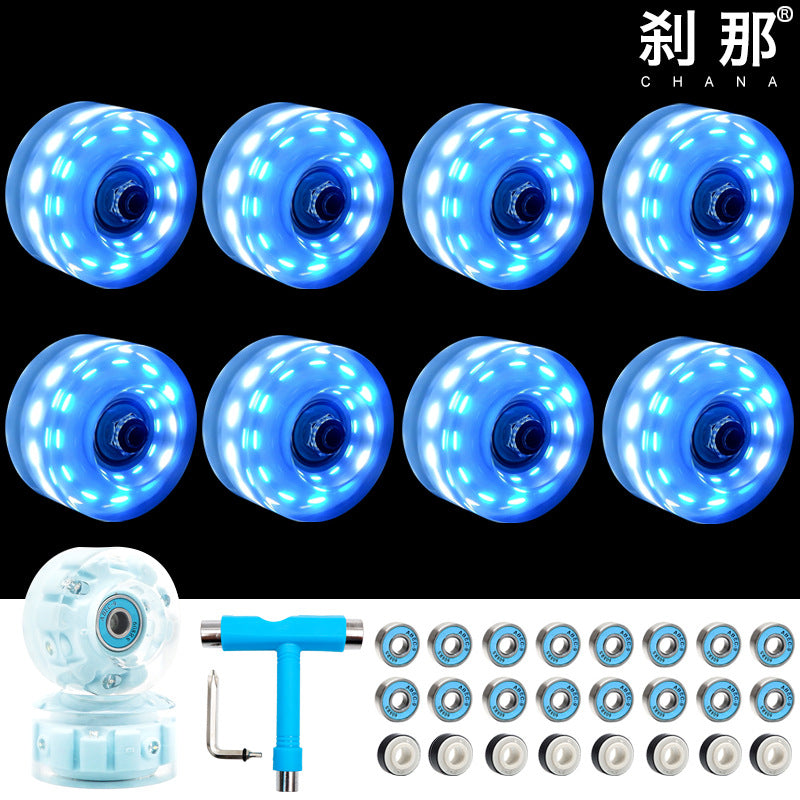 6 lights double row roller skates transparent flash wheel four-wheel roller skate universal PU light-emitting wheel indoor outdoor wheel