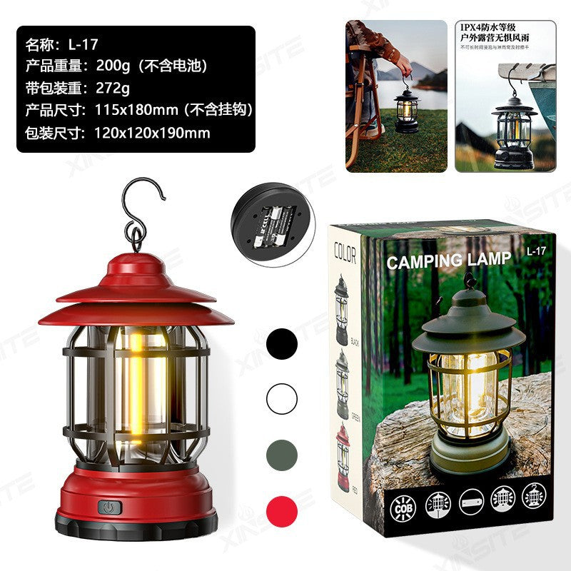 Cross-border new camping lamp outdoor multi-functional camping tent lamp retro lantern cob rechargeable portable lamp for home use