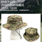 Camouflage Fisherman Hat Summer Hat with Windproof Rope Large Brim Sun Protection Hat Outdoor Hiking Fishing Sun Hat