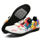 Mountain Bike Lockless Cycling Shoes for Men and Women, Graffiti Road Bike Lock Shoes, Hard-Soled Dynamic Cycling Shoes, Professional Bicycle Shoes