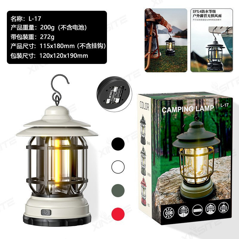 Cross-border new camping lamp outdoor multi-functional camping tent lamp retro lantern cob rechargeable portable lamp for home use