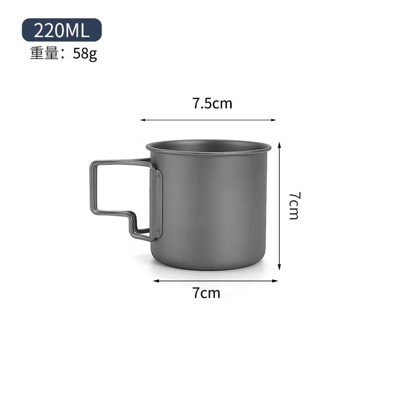TA1 Pure Titanium Mug Outdoor Picnic Water Cup Coffee Cup Camping Tea Portable Single Layer Folding Handle Drinking Water