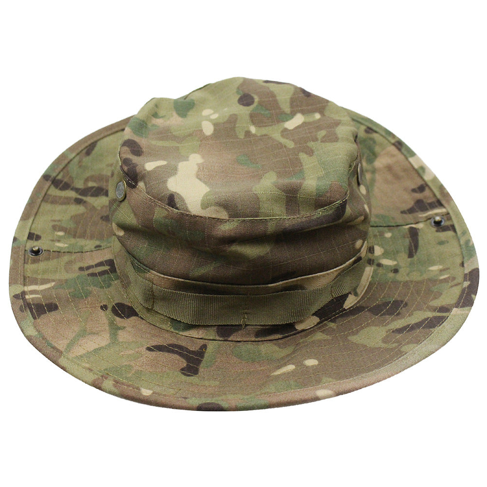 Camouflage Fisherman Hat Summer Hat with Windproof Rope Large Brim Sun Protection Hat Outdoor Hiking Fishing Sun Hat