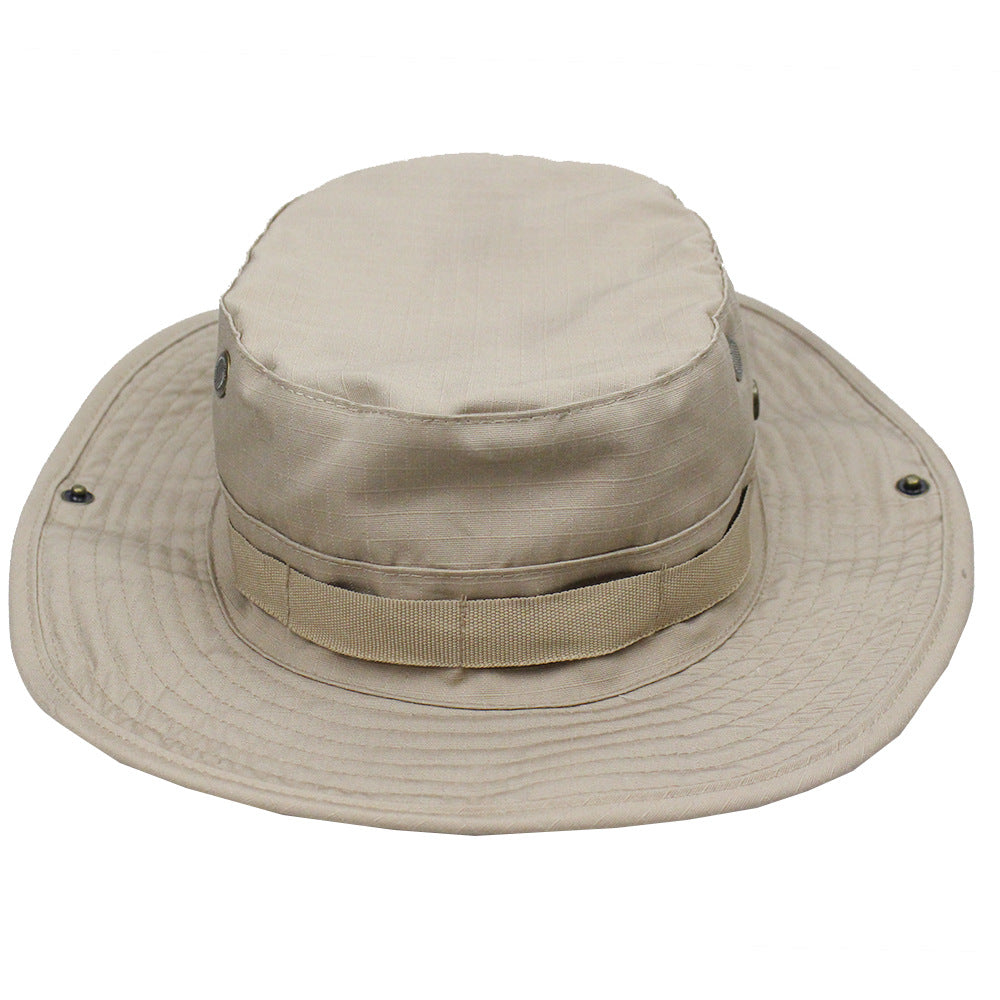 Camouflage Fisherman Hat Summer Hat with Windproof Rope Large Brim Sun Protection Hat Outdoor Hiking Fishing Sun Hat