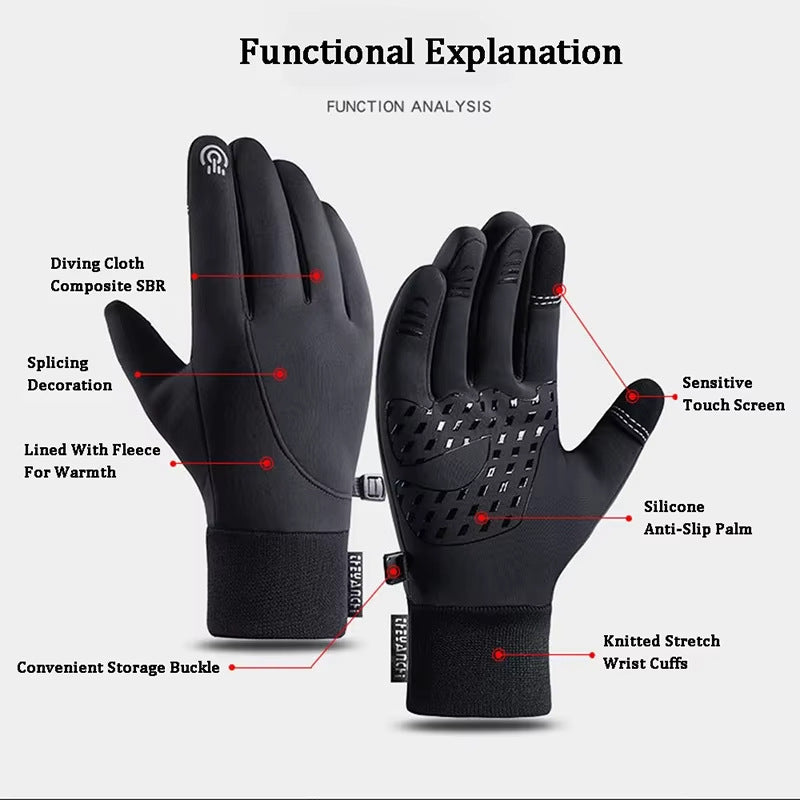 Winter Fleece-Lined Gloves, Windproof, Waterproof, Thickened and Warm, Touchscreen-Compatible, Non-Slip Gloves, Ample Stock, Available for Dropshipping