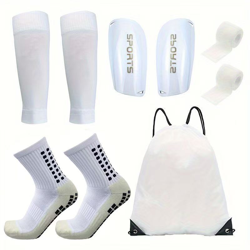 Temu Five-Piece Set of Yellow Sports Socks, Football Socks, Mid-Tube Glue Anti-Slip Socks, Leg Guards, Bandage Drawstring Bag