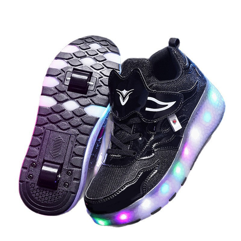 Factory Direct Sale Children's Light-Up Roller Shoes with Double Wheels, Invisible Student Roller Skates with Wheels for Walking, Suitable for Girls
