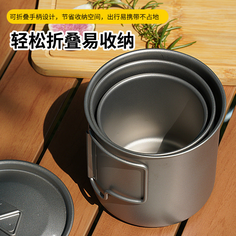 TA1 Pure Titanium Mug Outdoor Picnic Water Cup Coffee Cup Camping Tea Portable Single Layer Folding Handle Drinking Water